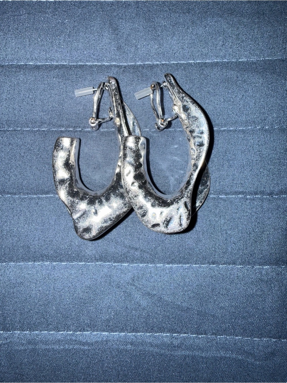 Silver Textured Hoop Earrings - Women Jewelry